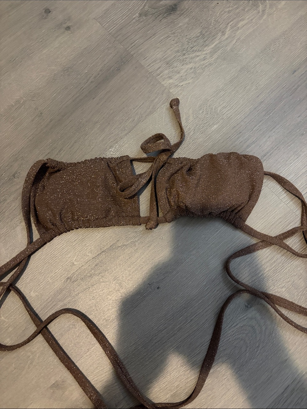 SHEIN Brown Sparkle Bandeau Bikini Top